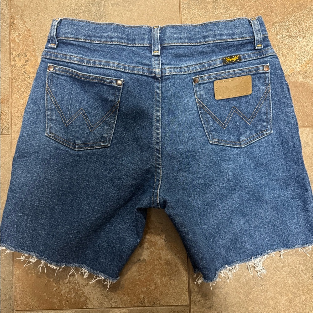 Wrangler Dark Blue Denim Frayed Hem Cutoff Shorts